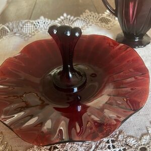Vintage Royal Ruby Handled Mint Dish By Anchor Hocking 7 1/2"
